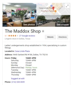 Google My Business website info